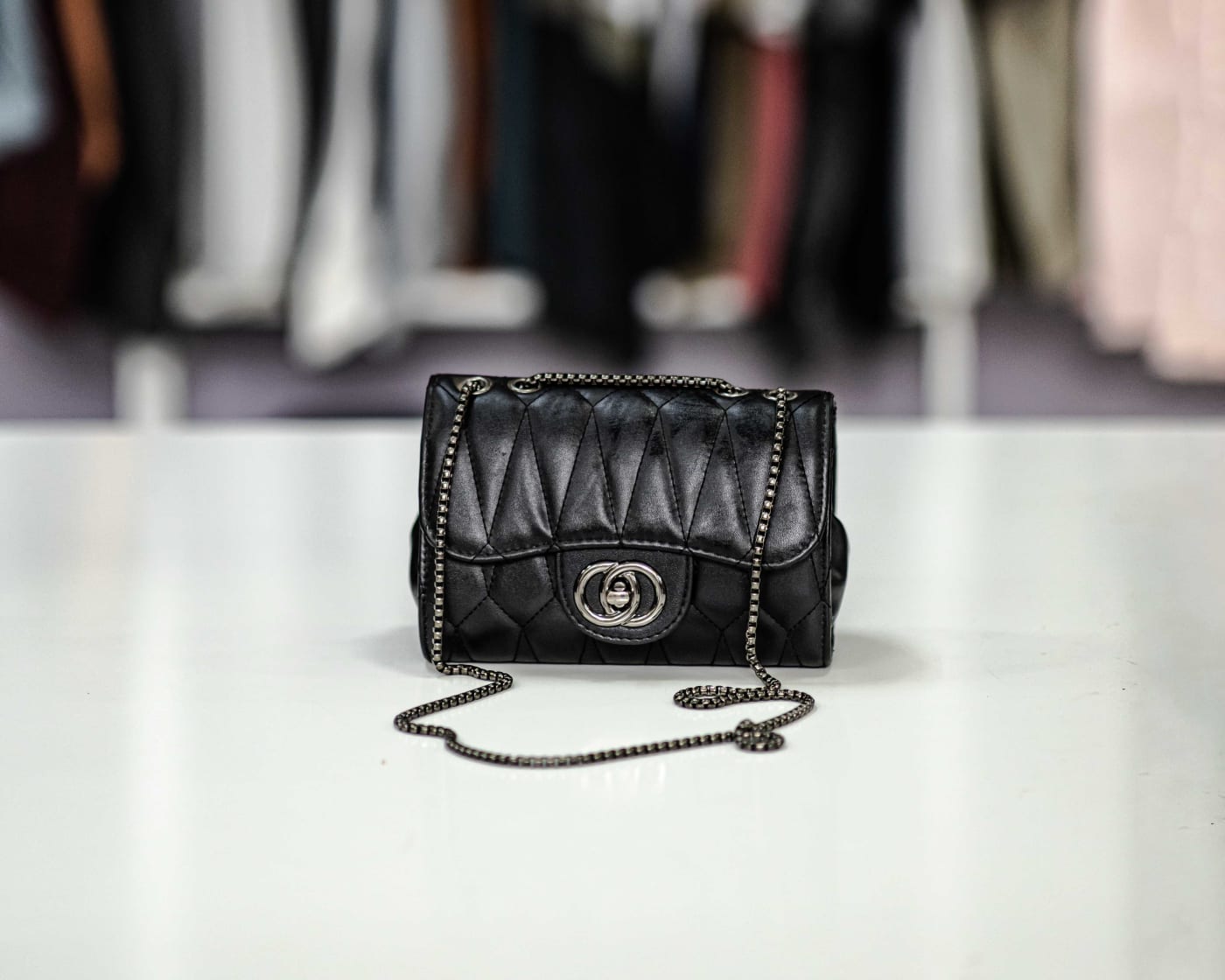 Black Quilted Dark-Chain Flap