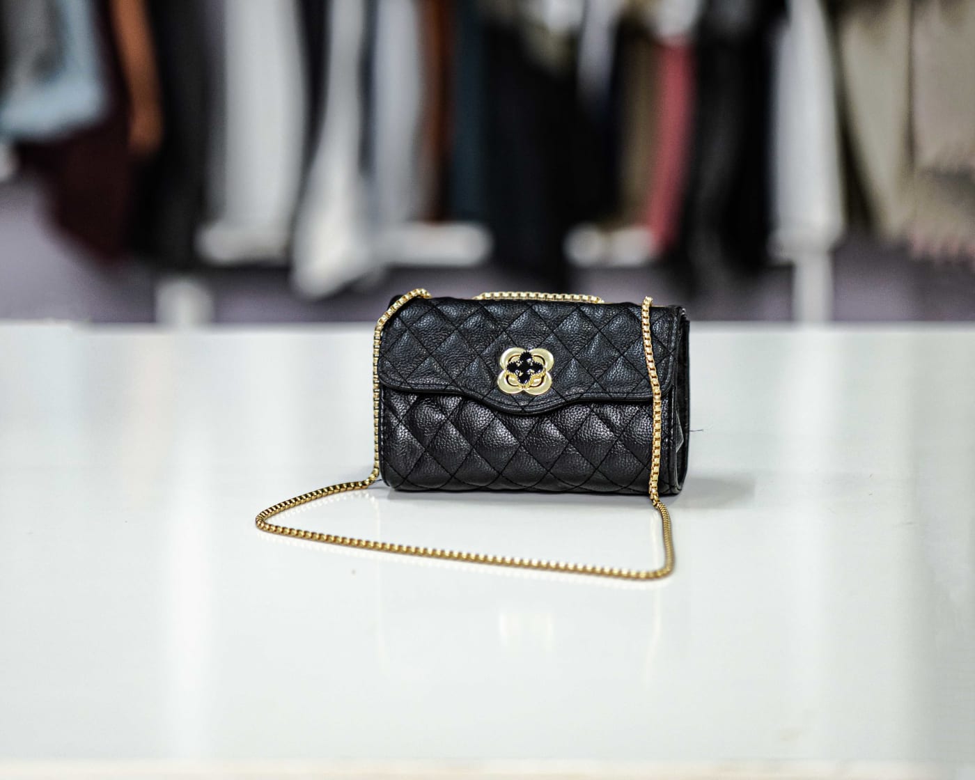 Black Quilted Gold-Chain Flap