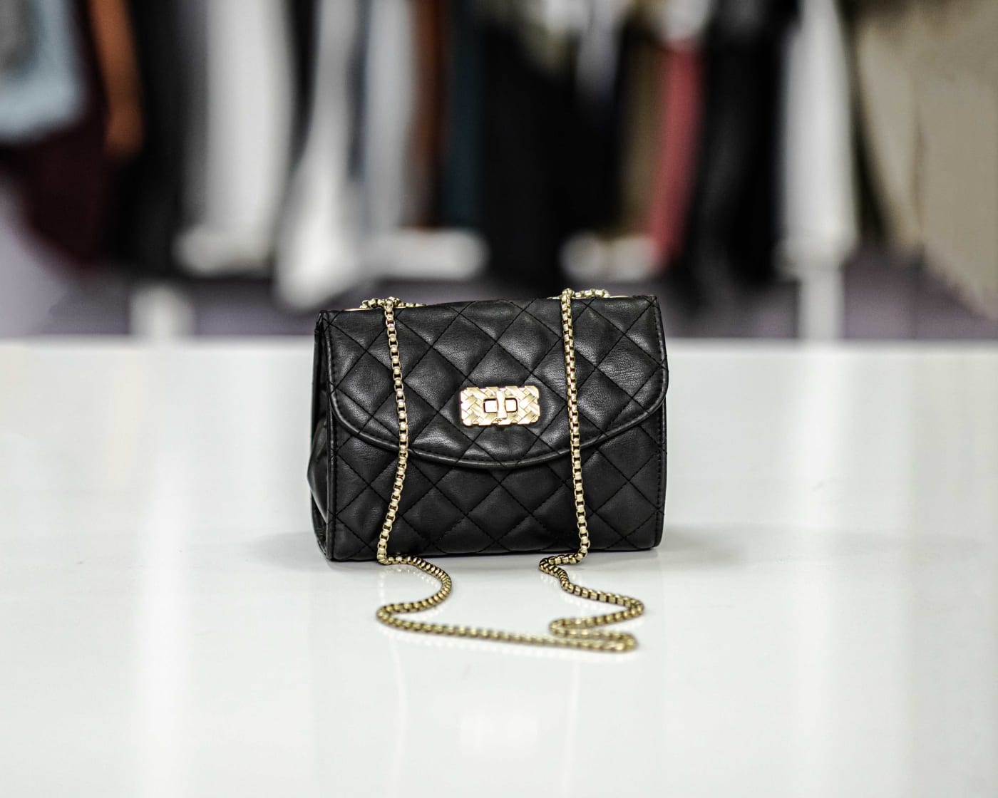 Black Quilted Silver-Chain Flap