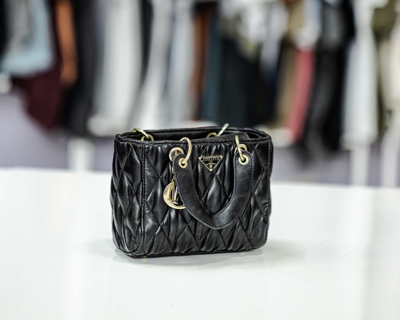 Black Ruched Quilted Handbag