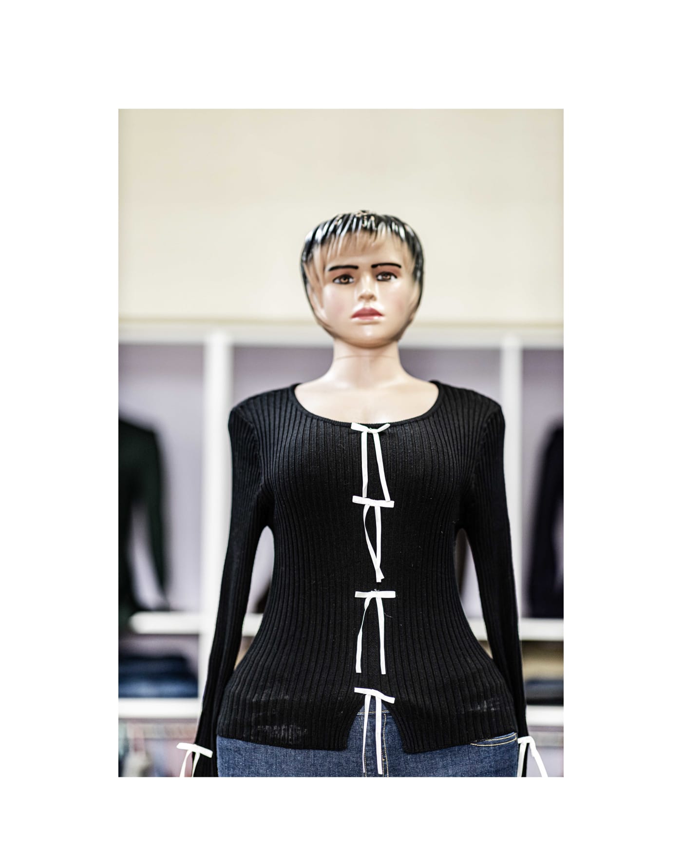 Black Ribbed Bow Knit Top — image 1