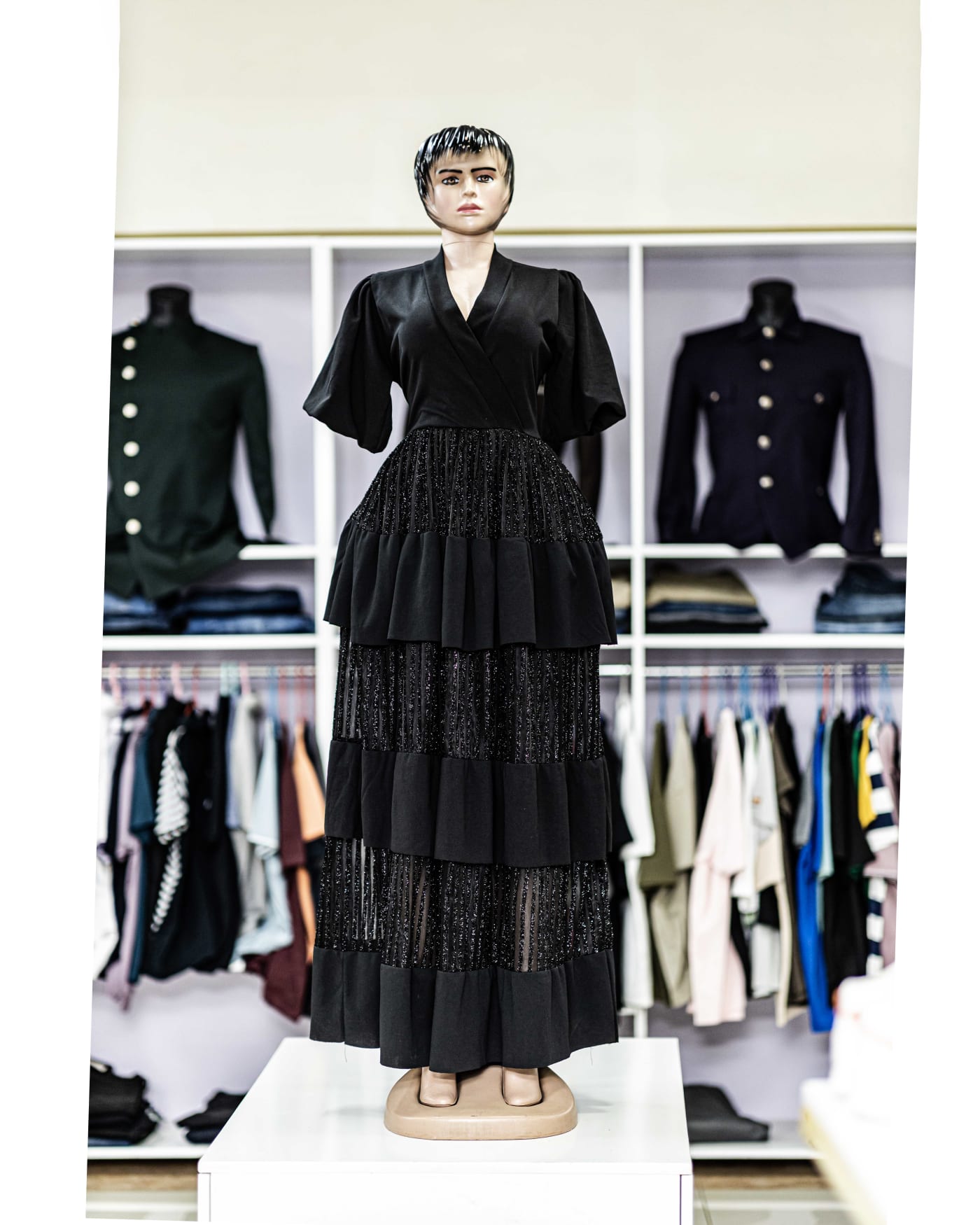 Black Tiered Kimono-Sleeve Gown — image 1