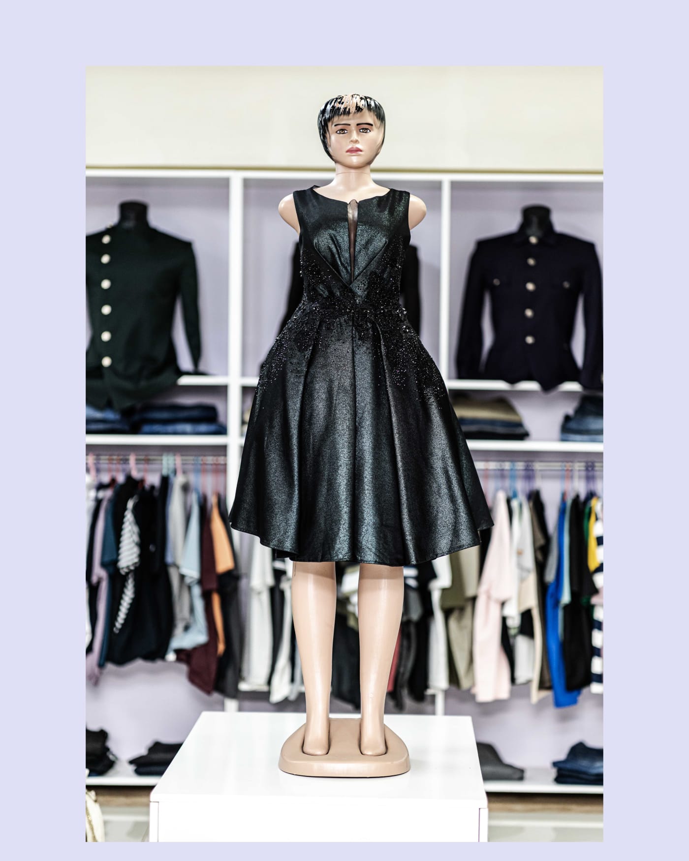 Black Textured Flare Dress