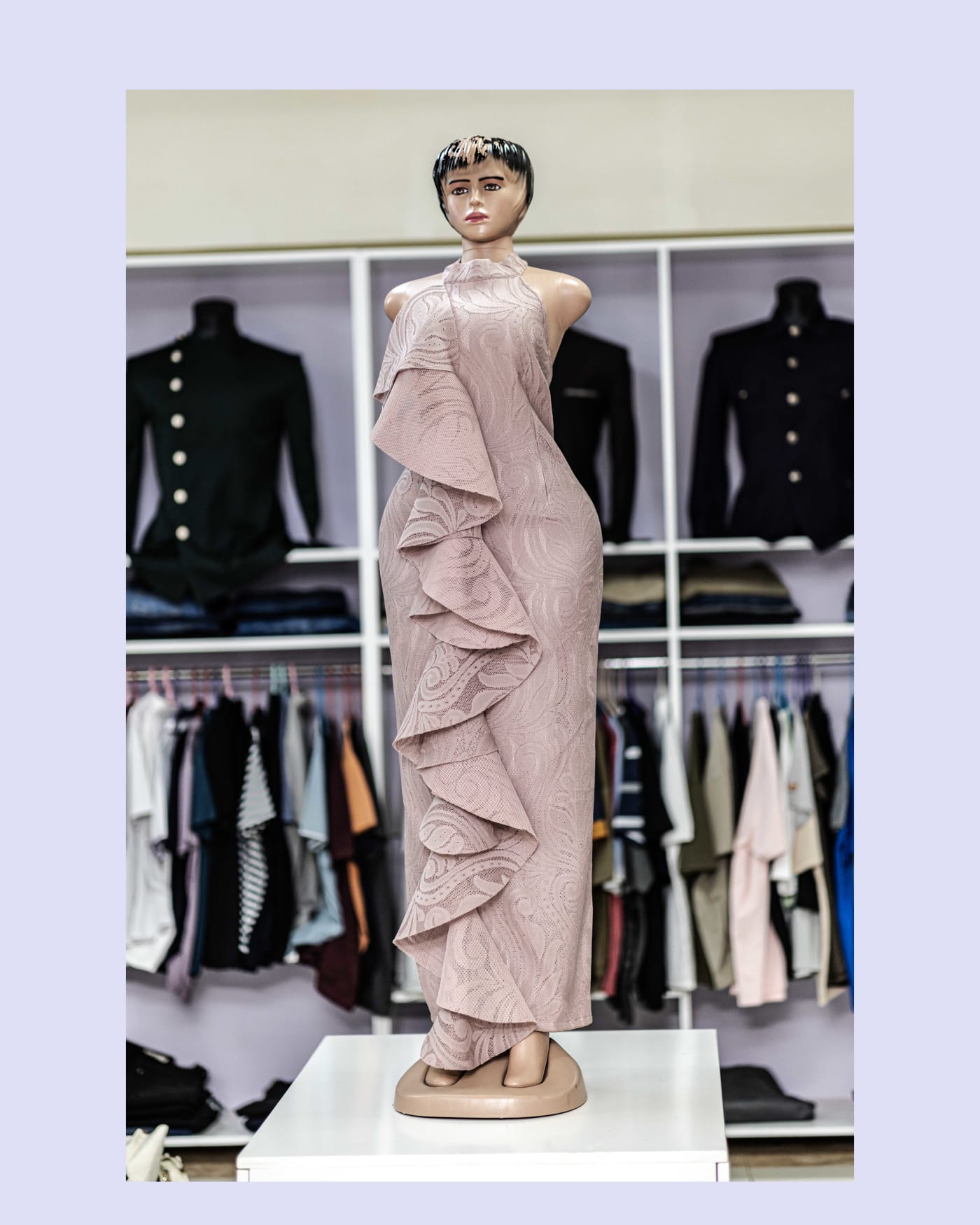 Blush Ruffle Column Gown