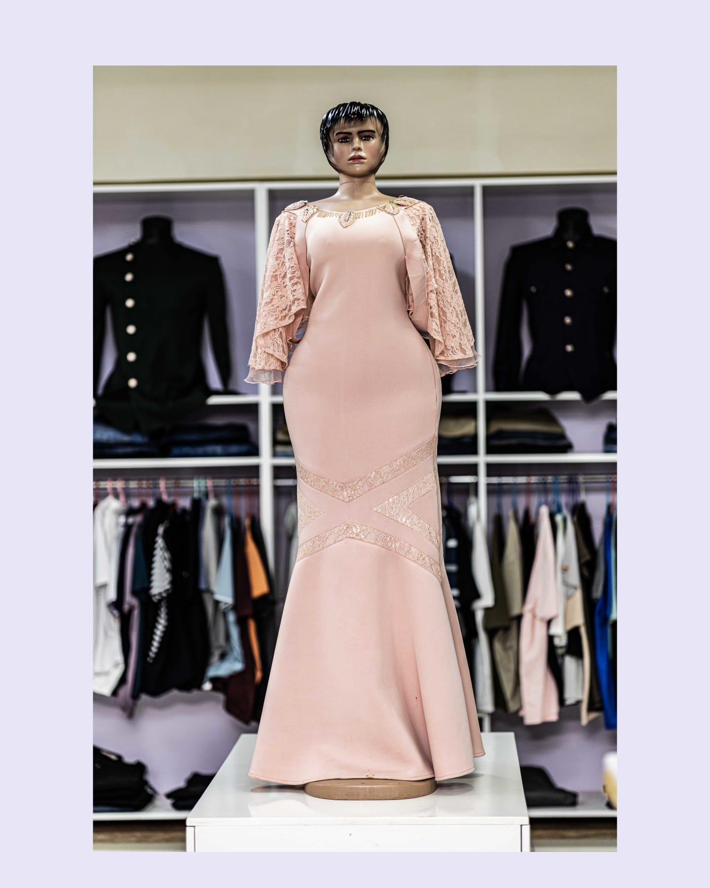 Blush Lace-Sleeve Mermaid Gown — image 1