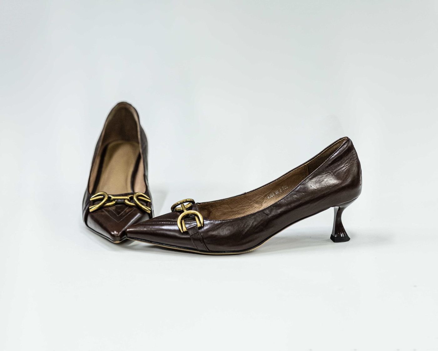Brown Buckle Kitten Pump — image 1