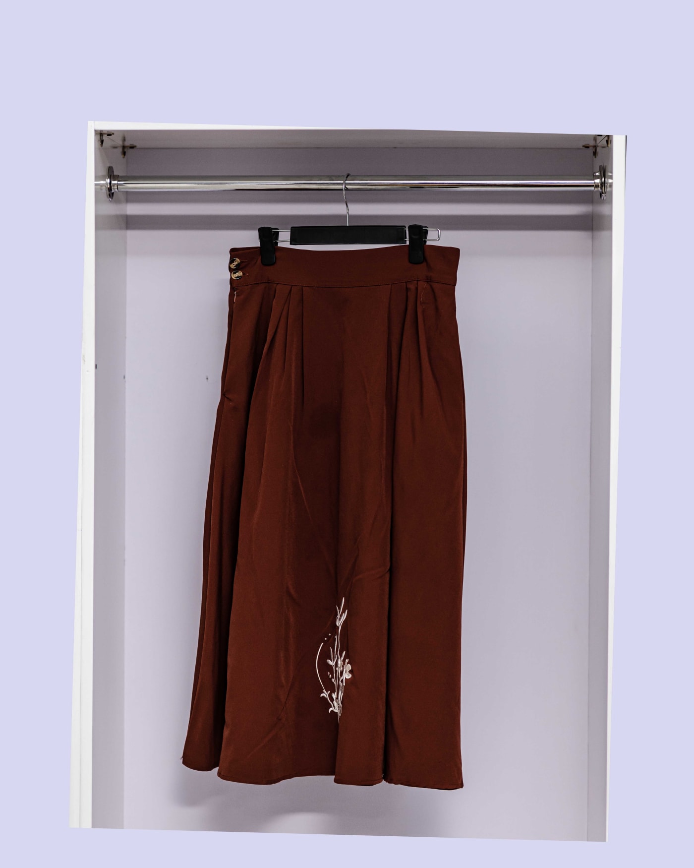 Brown Embroidered A-Line Skirt