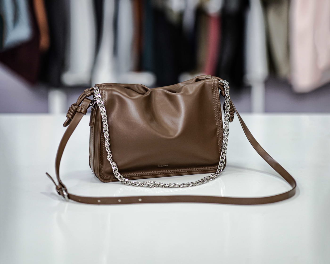 Brown Puffy Chain Shoulder Bag