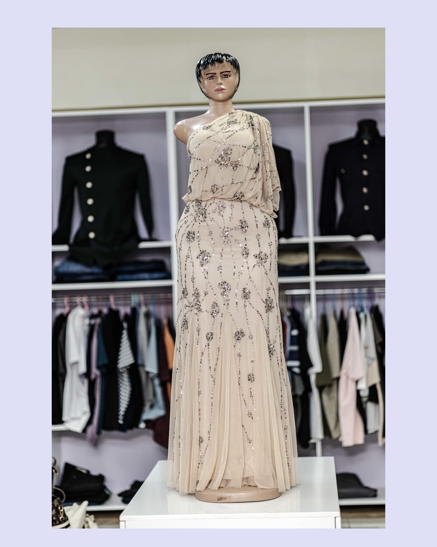 Champagne Beaded Overlay Gown