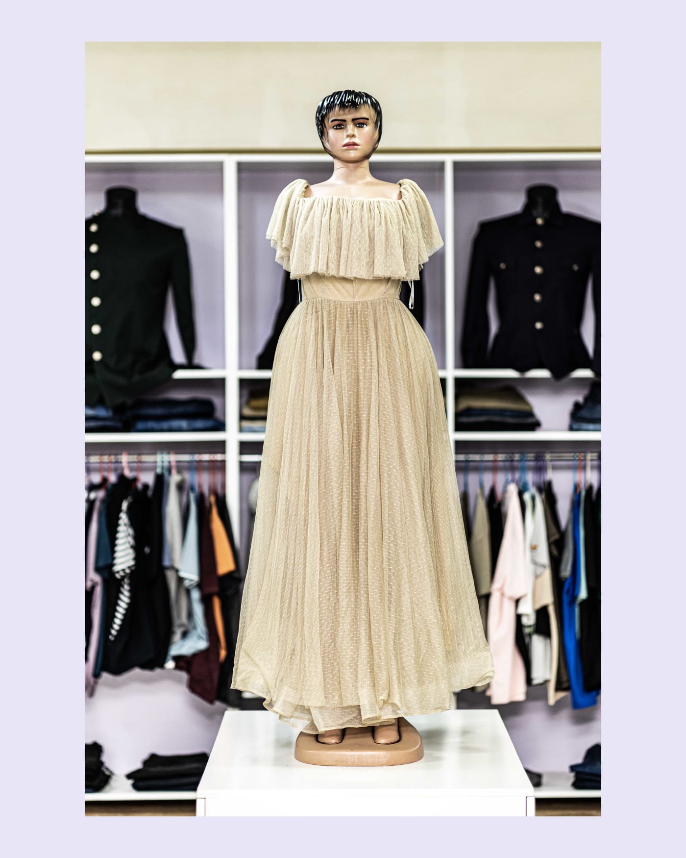 Champagne Pleated Tiered Gown — image 1