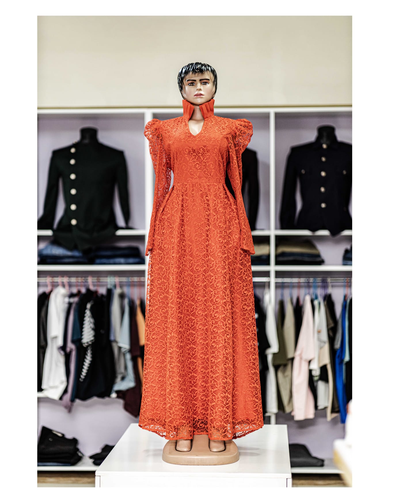 Coral Lace High-Neck Gown — image 1