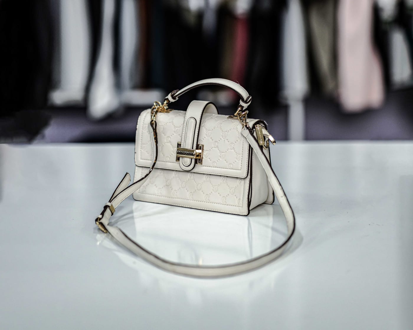Cream Embossed Top-Handle Bag — image 1