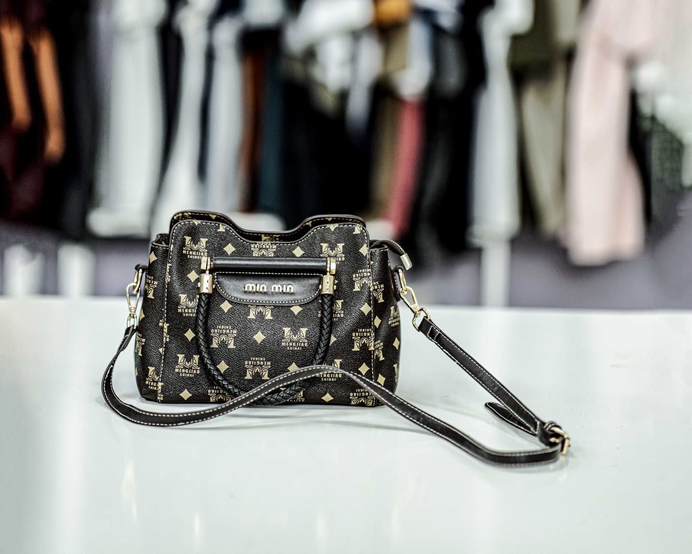 Dark Monogram Print Satchel — image 1