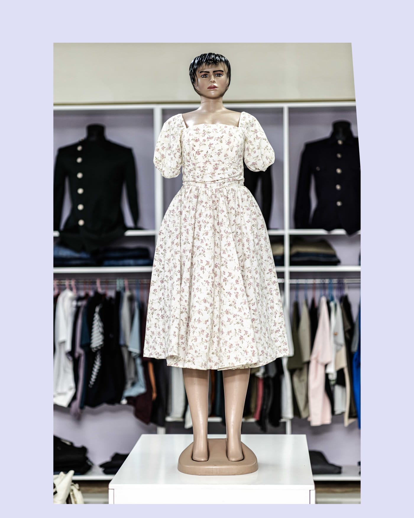 Cream Floral Puff-Sleeve Midi