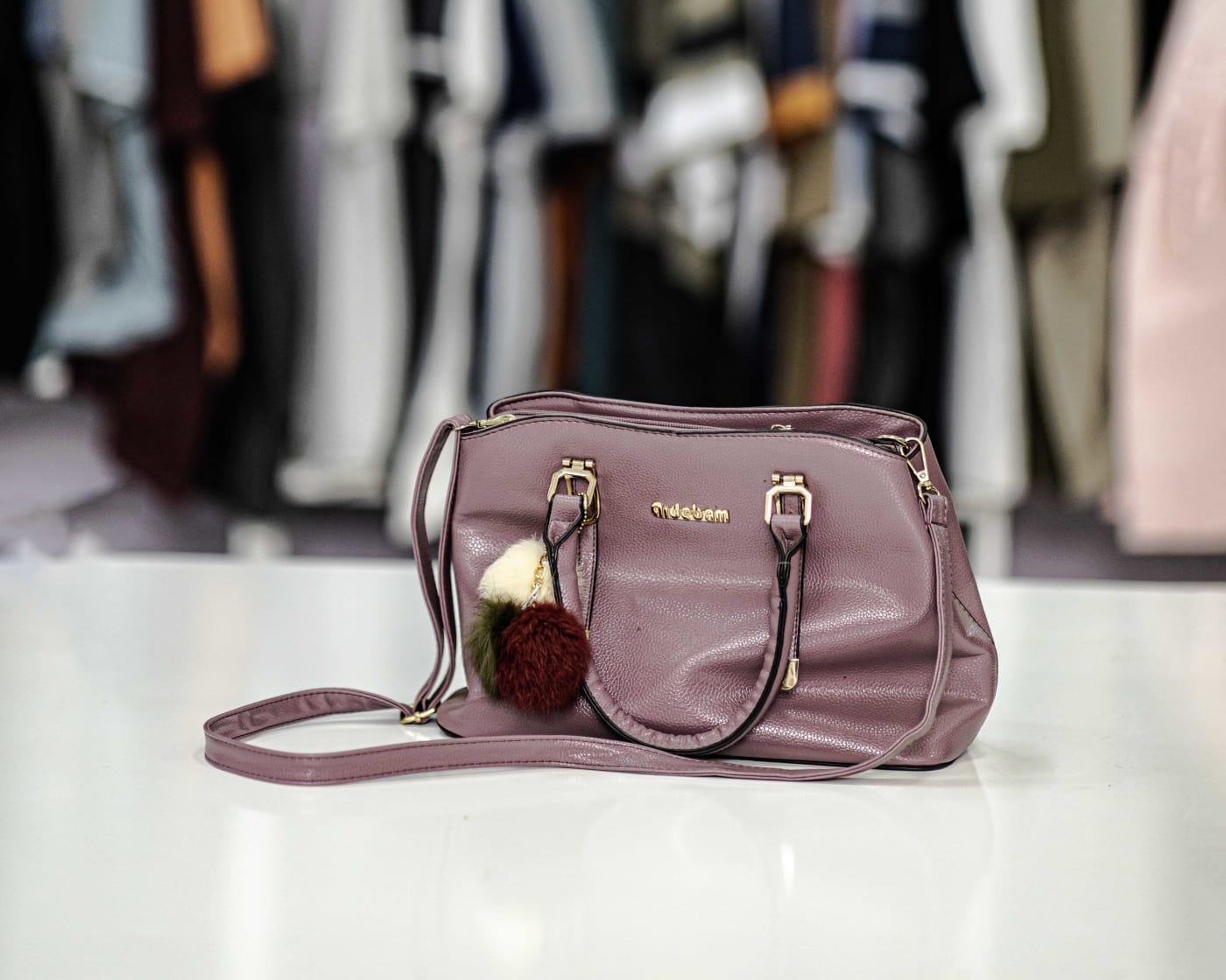 Dusty Pink Pom Satchel