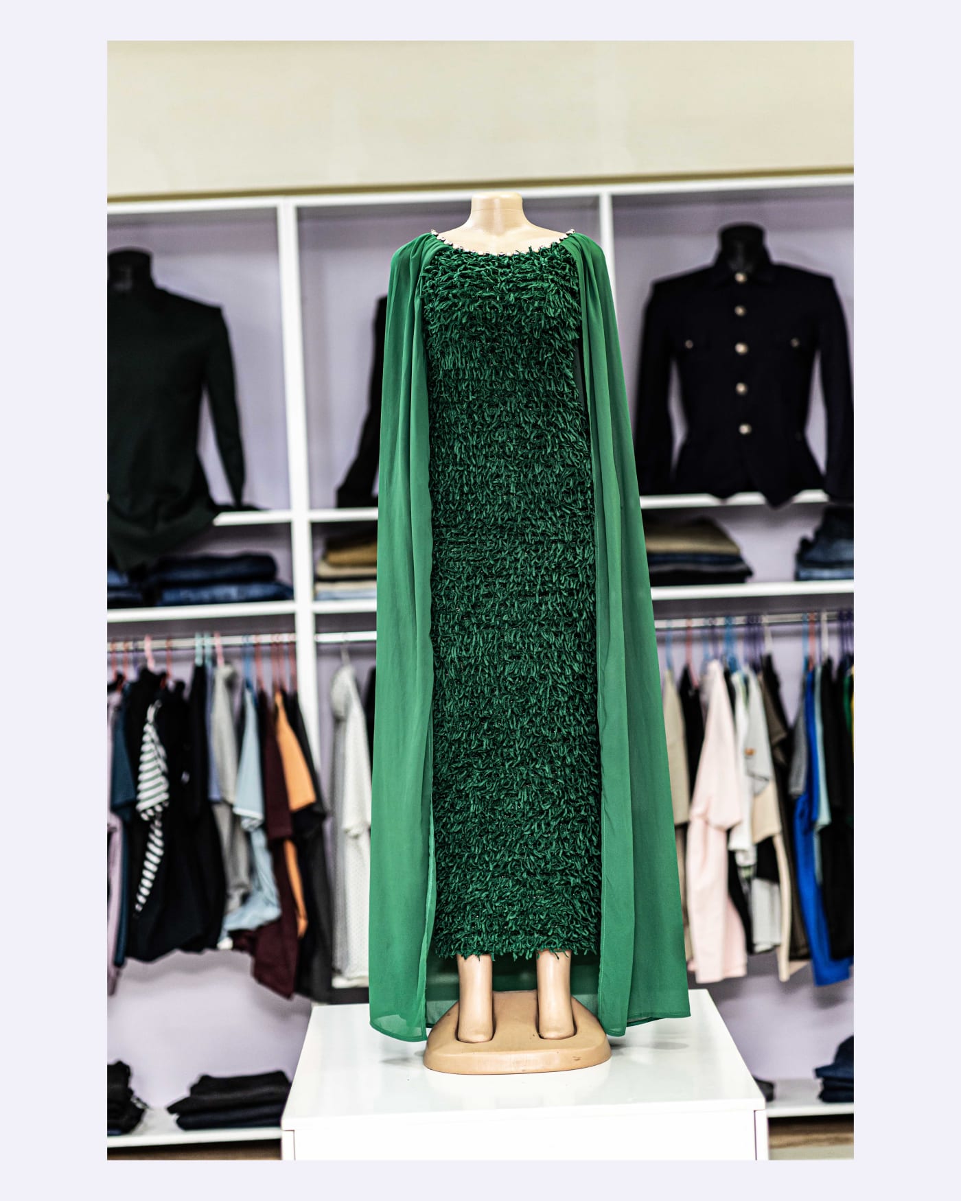 Emerald Textured Cape Gown — image 1