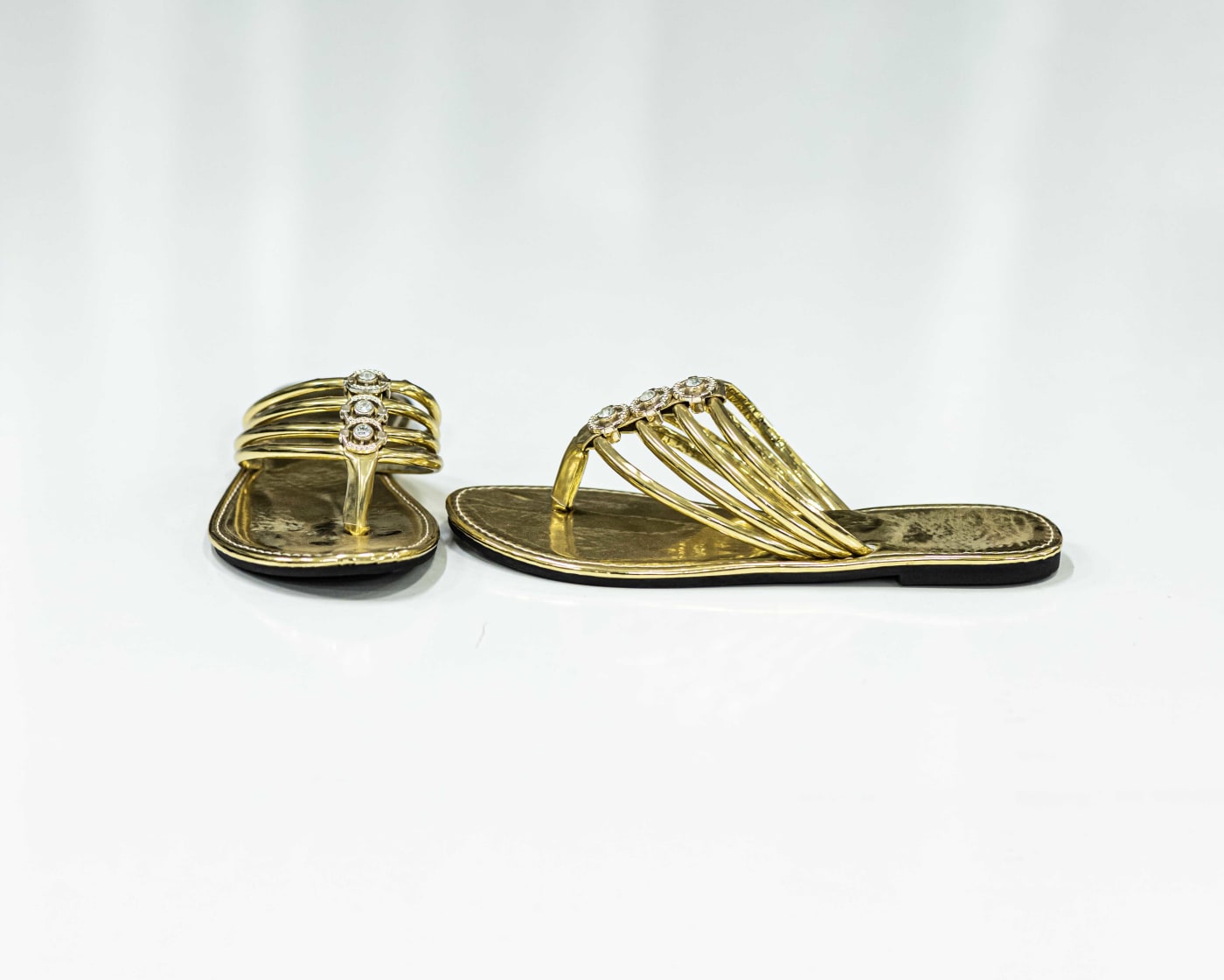 Gold Strappy Flat Slide