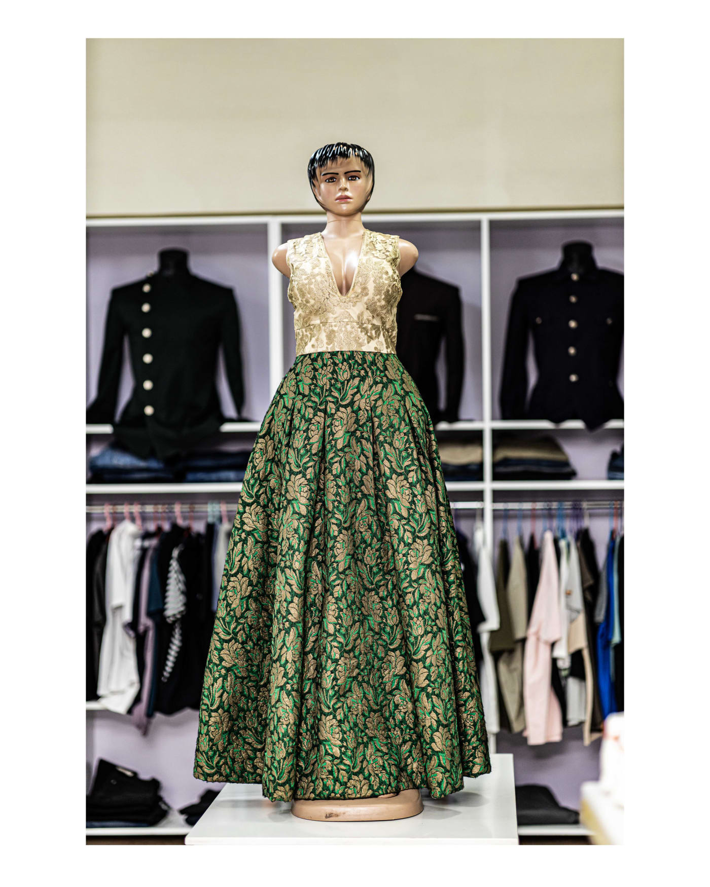 Gold & Green Brocade Ball Gown — image 1