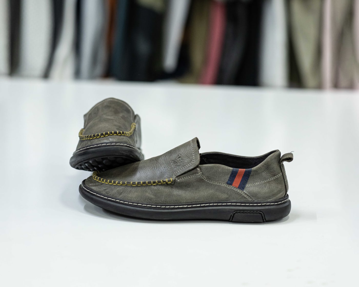 Grey Leather Slip-On Loafer