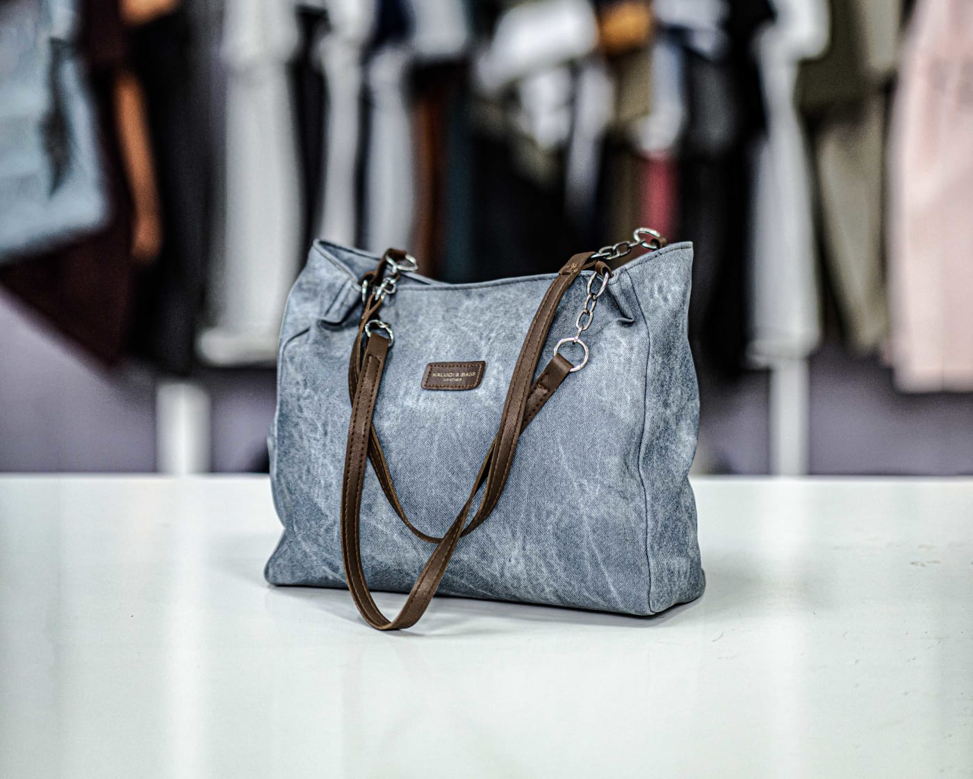 Ice Blue Washed Shoulder Tote