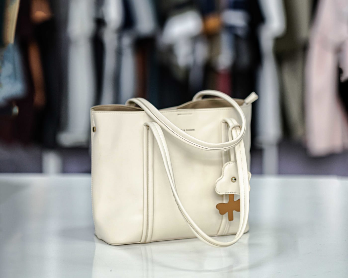 Ivory Leather Charm Tote