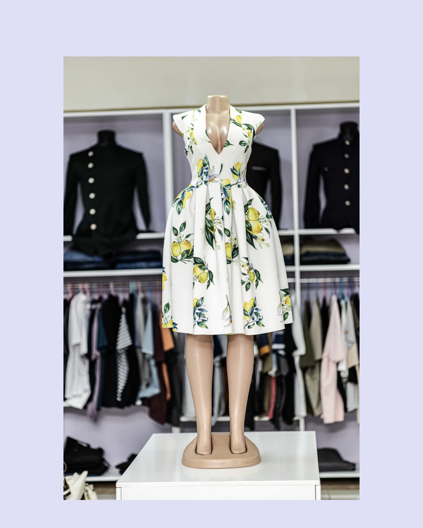 Lemon Print Flare Dress