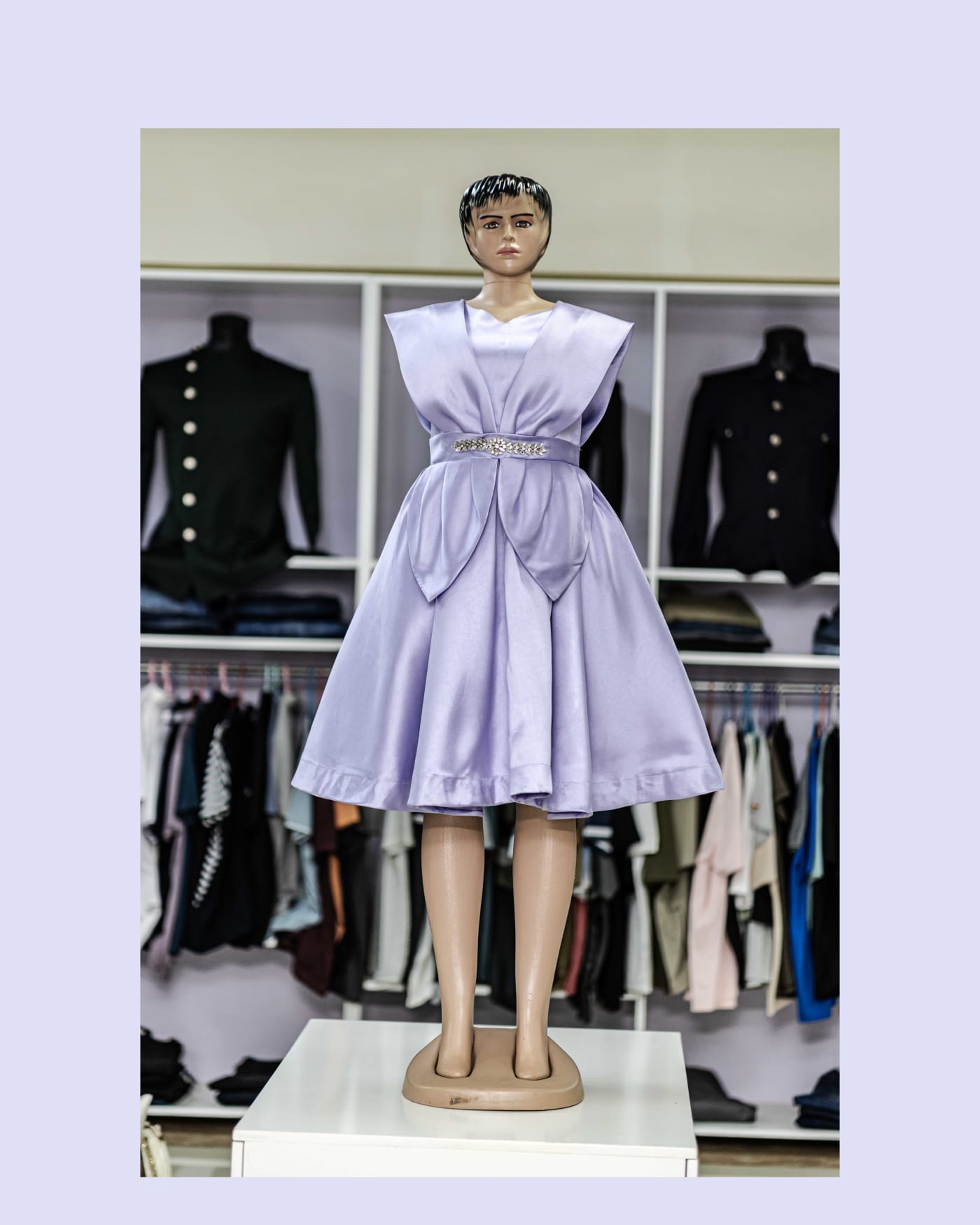 Lilac Satin Belted Dress