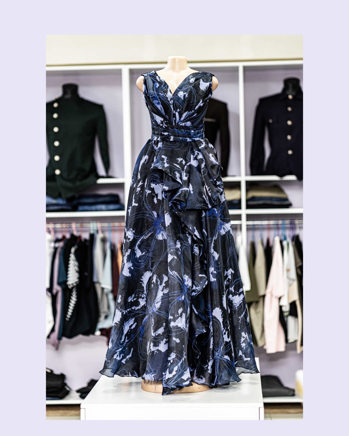 Navy Floral Organza Gown — image 1