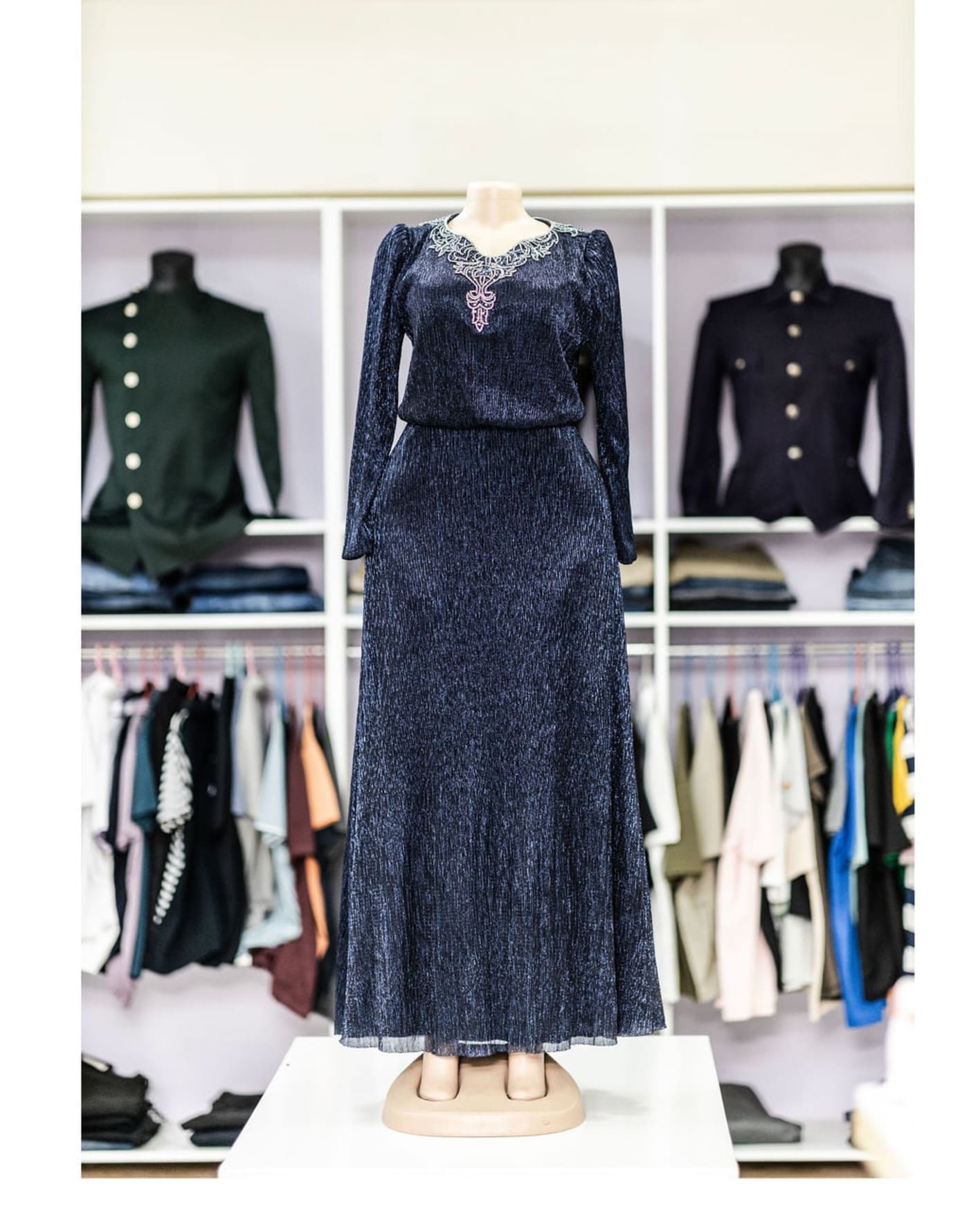 Navy Shimmer Blouson Gown — image 1