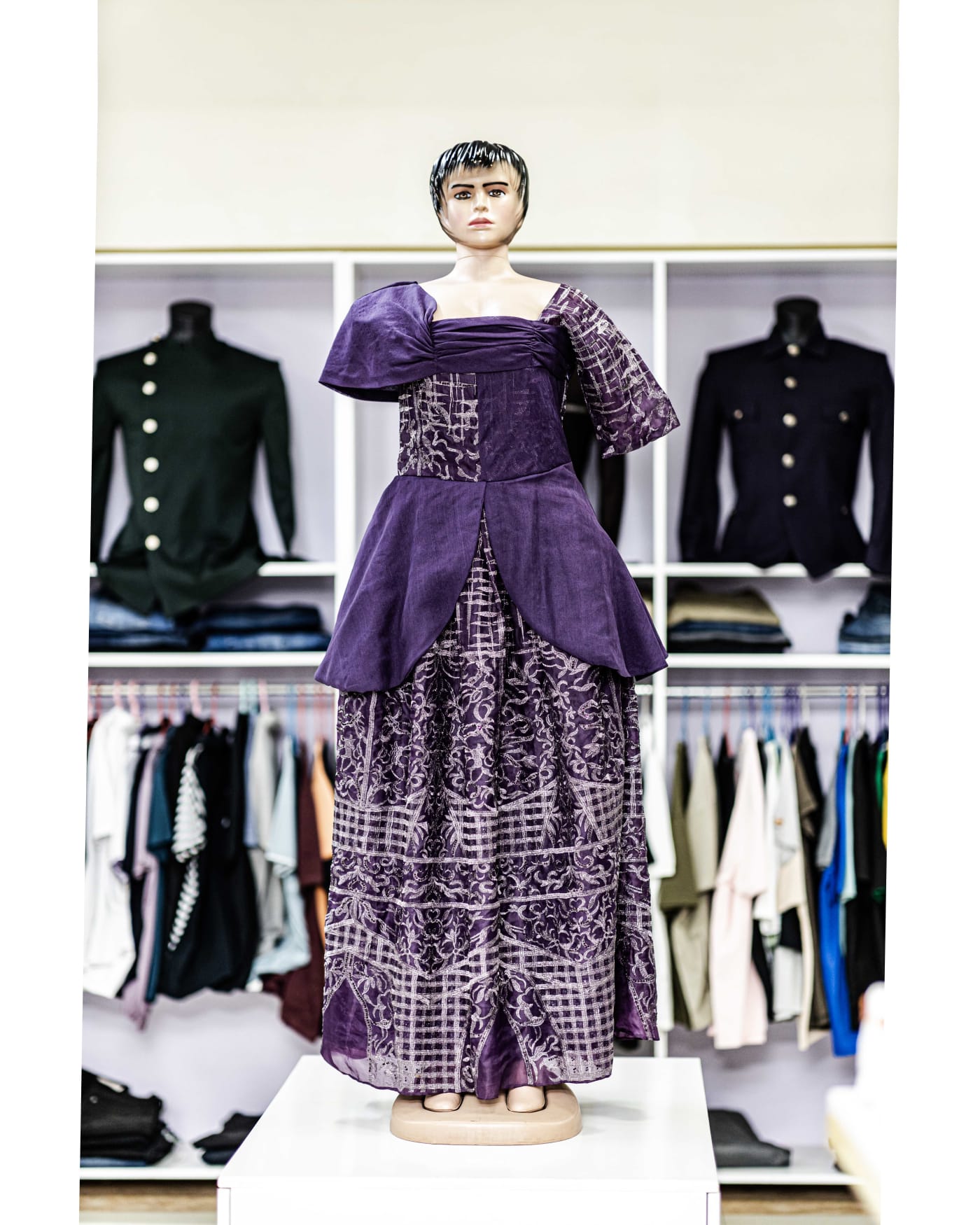 Purple Peplum Brocade Gown — image 1