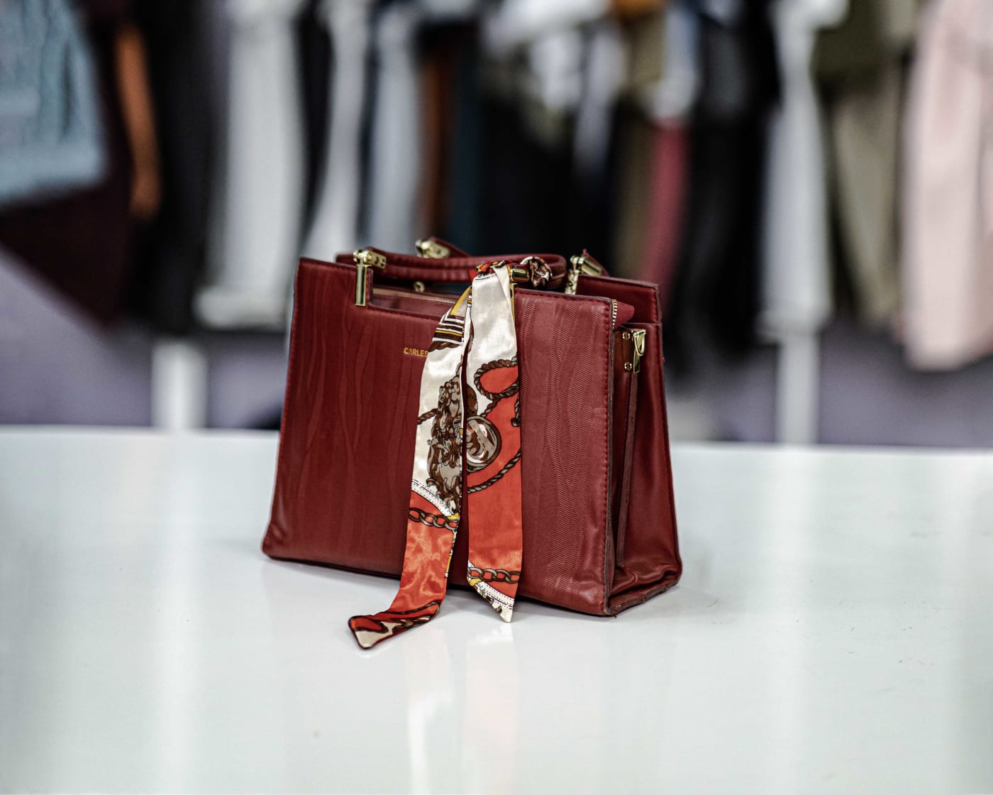 Red Leather Scarf Tote