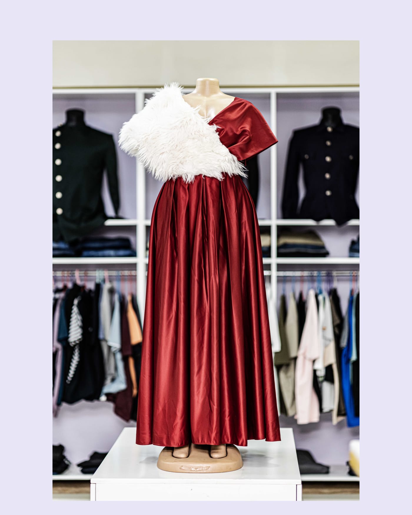 Red Satin Gown & Fur Stole — image 1