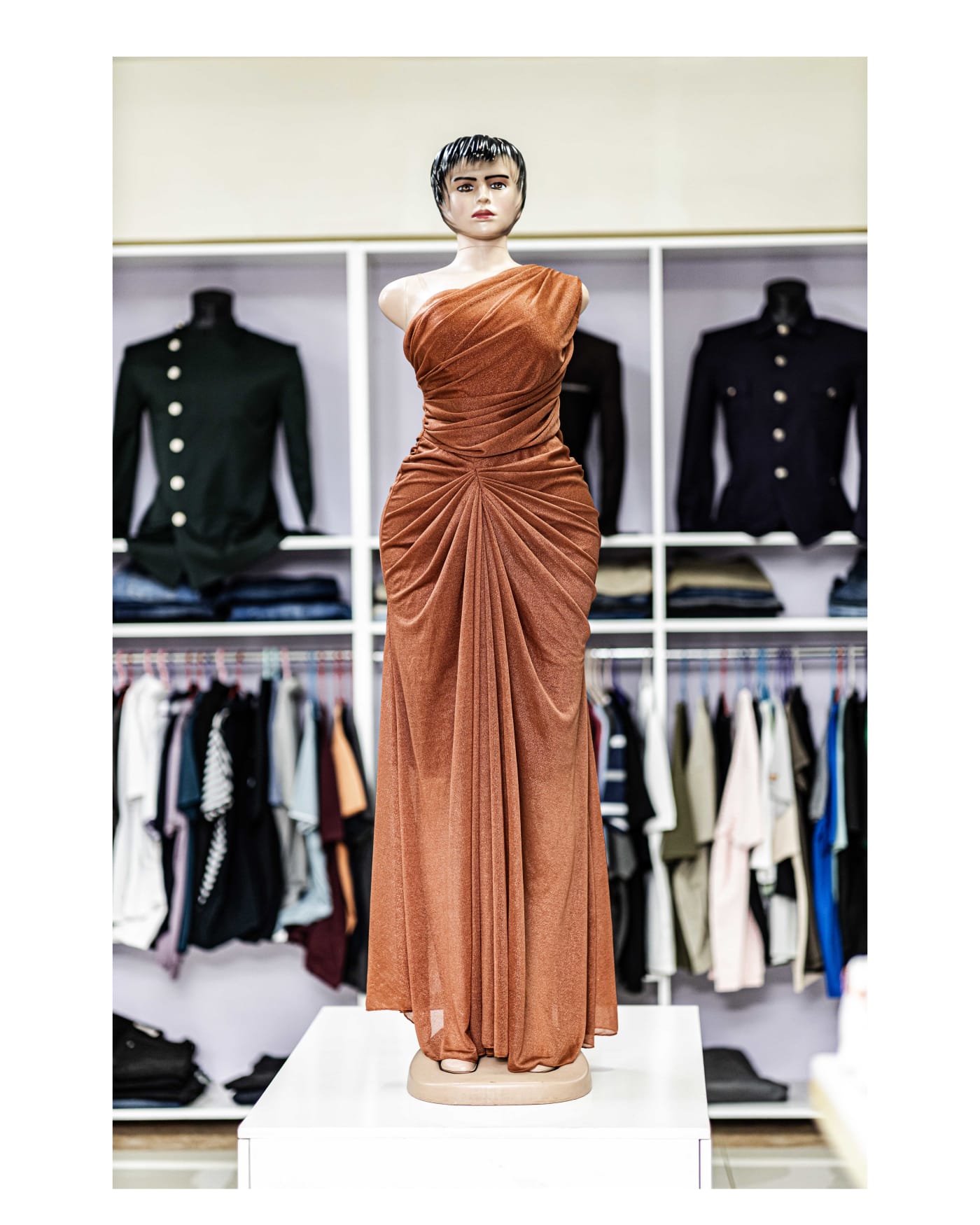 Rust One-Shoulder Satin Gown — image 1