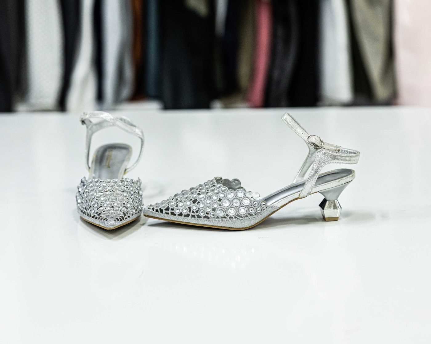 Silver Crystal Kitten Sandal — image 1