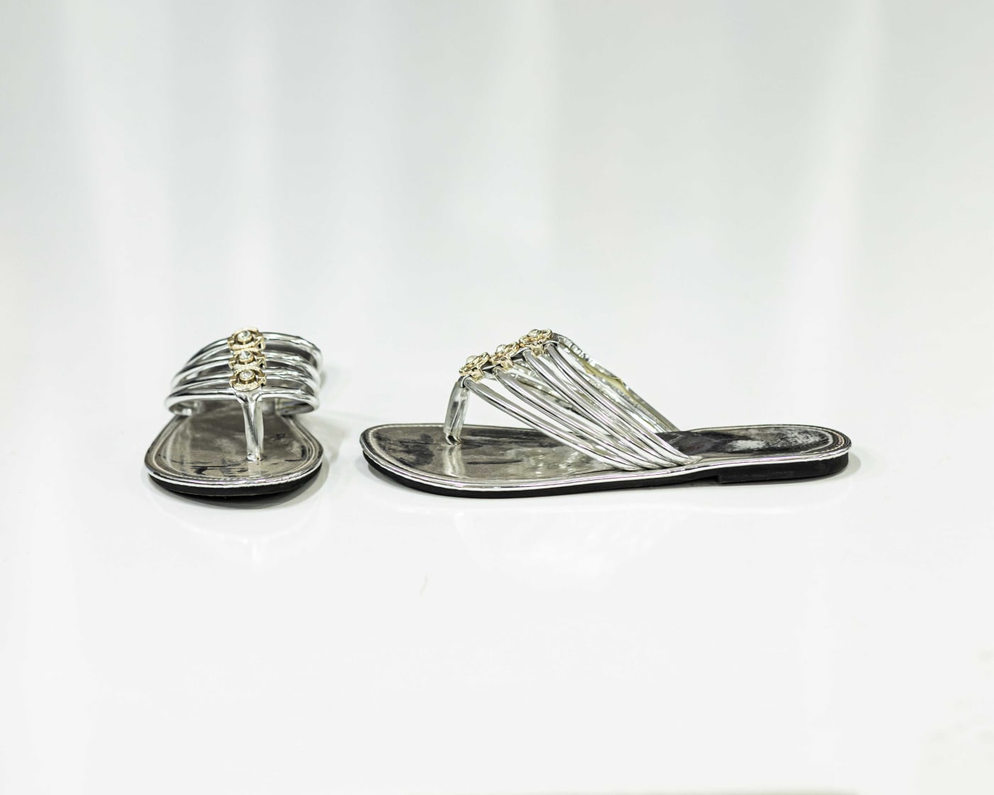Silver Strappy Flat Slide
