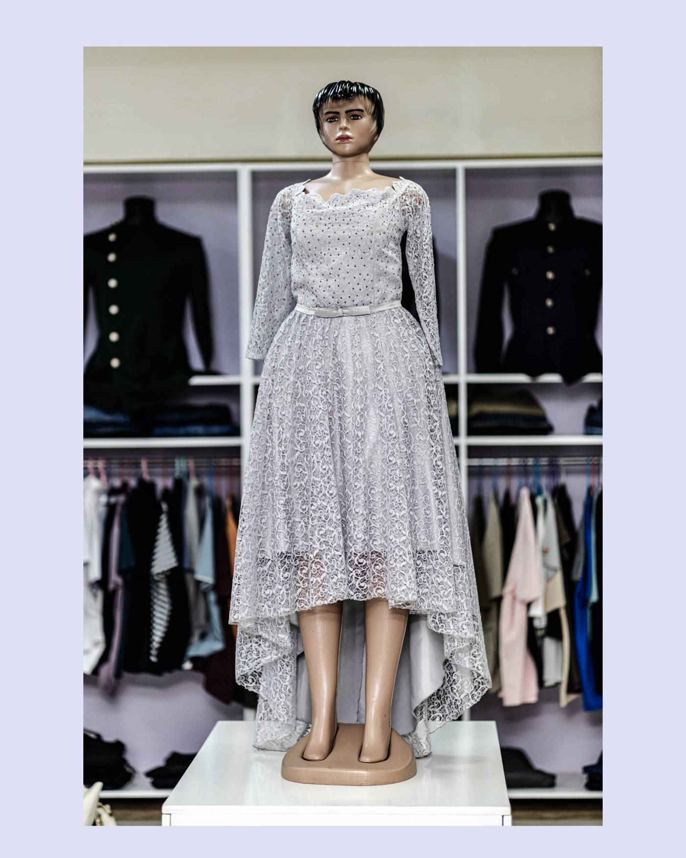 Silver Lace High-Low Dress