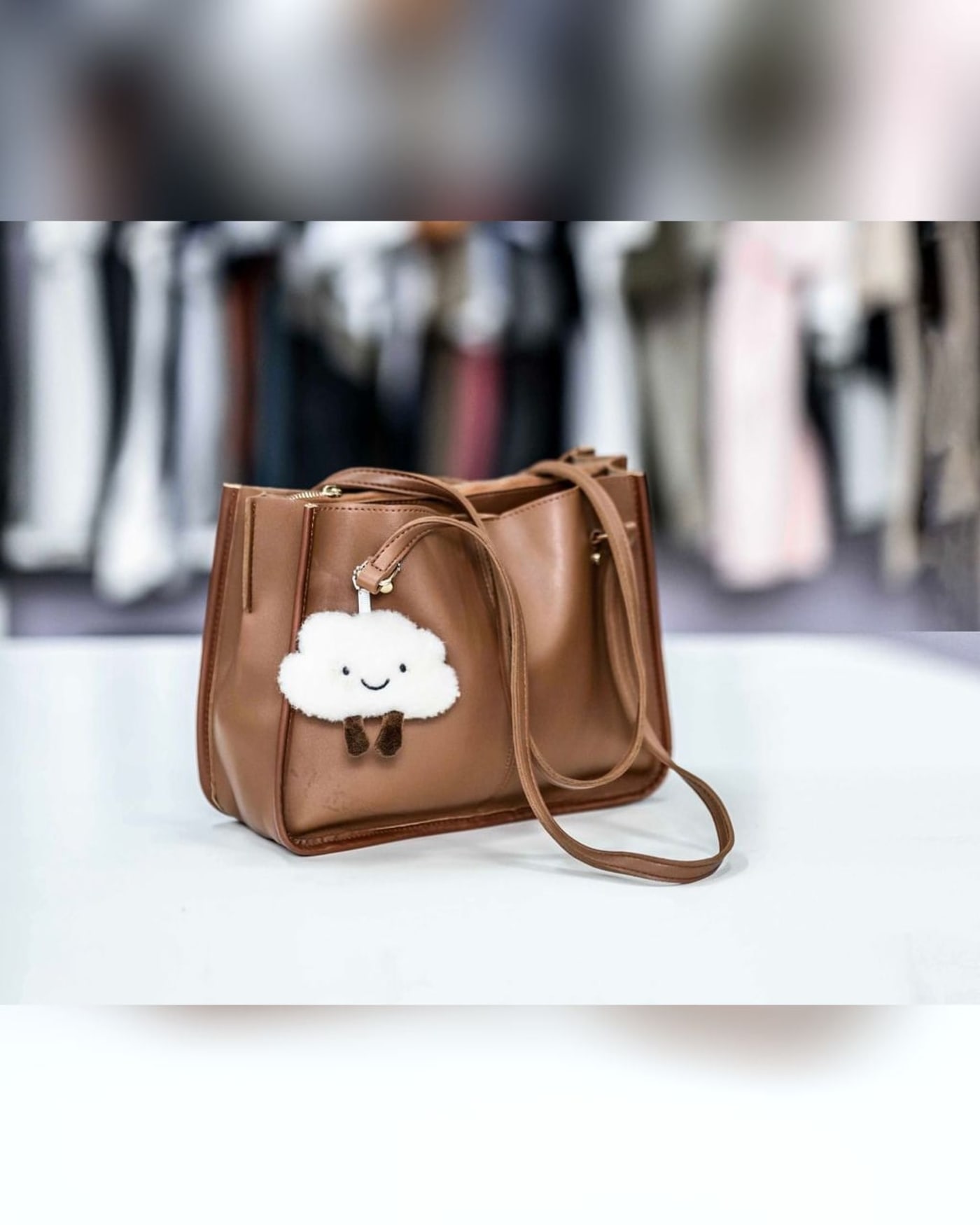 Tan Tote with Cloud Charm — image 1