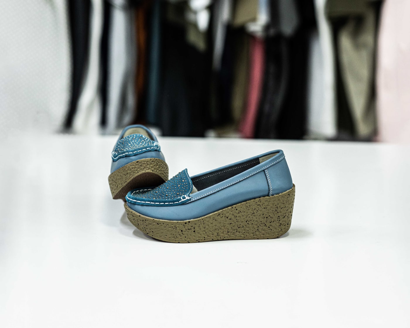 Turquoise Cork Wedge Loafer — image 1