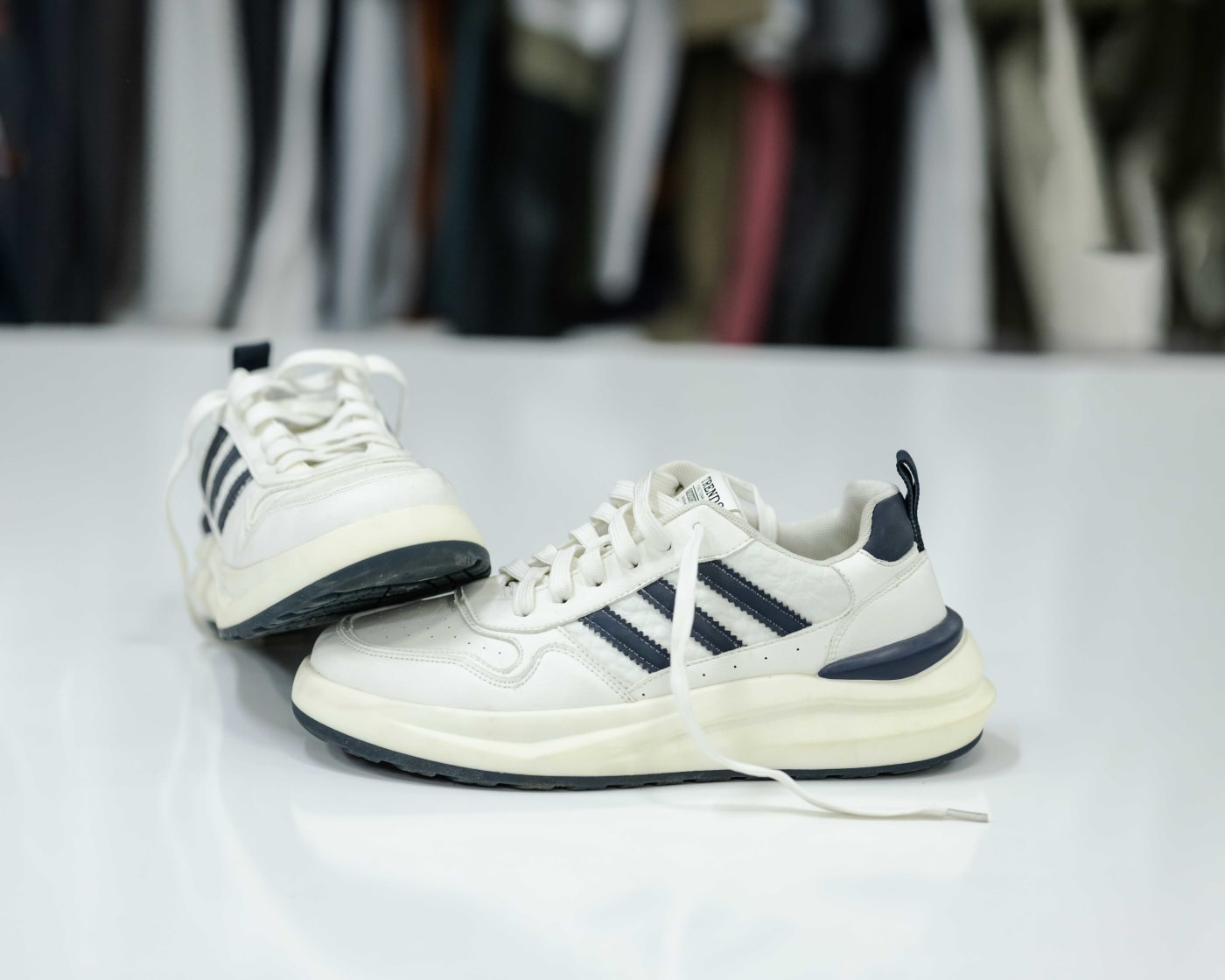 White & Navy Chunky Trainer