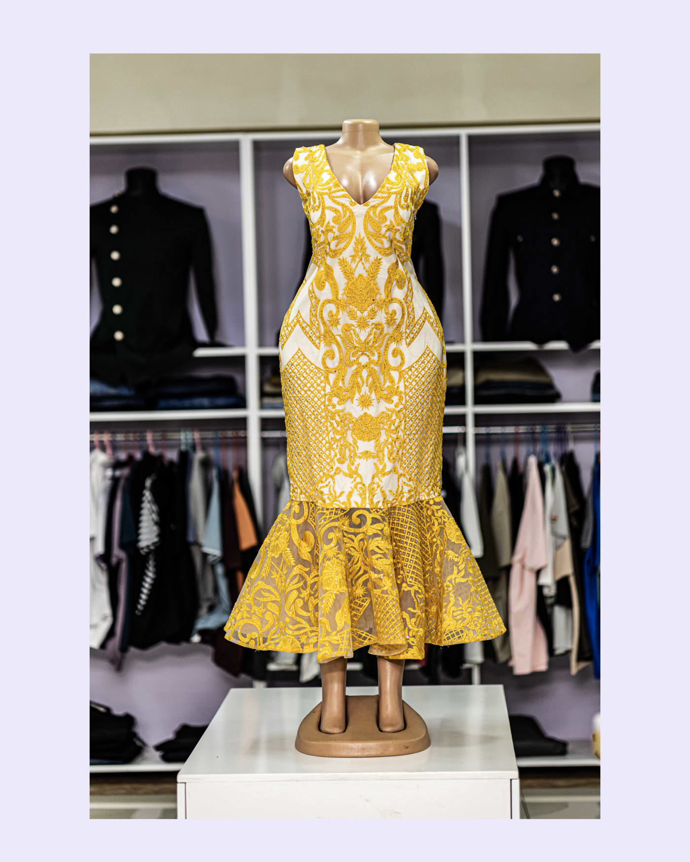 Yellow Brocade Mermaid Midi — image 1