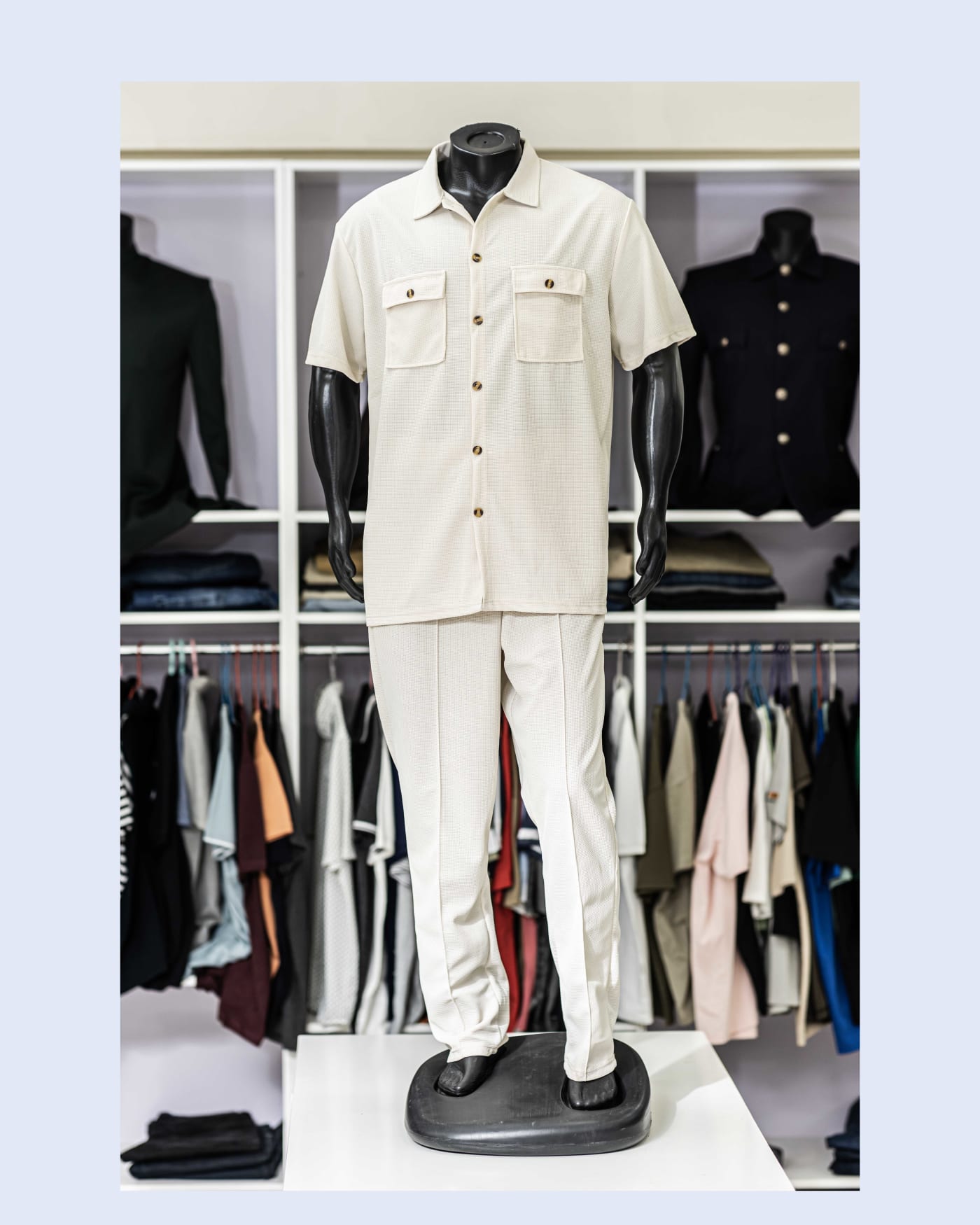 Cream Short-Sleeve Shirt & Trouser Set