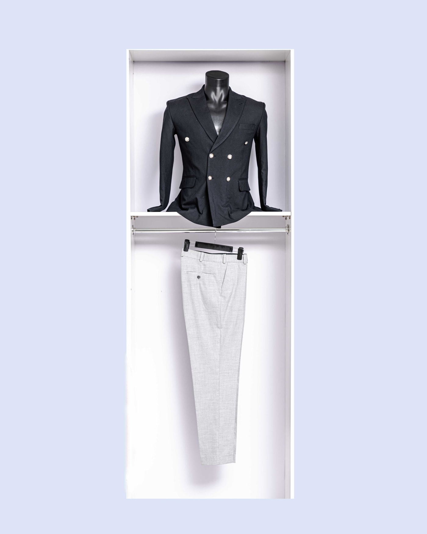 Navy Double-Breasted Blazer & Grey Trousers