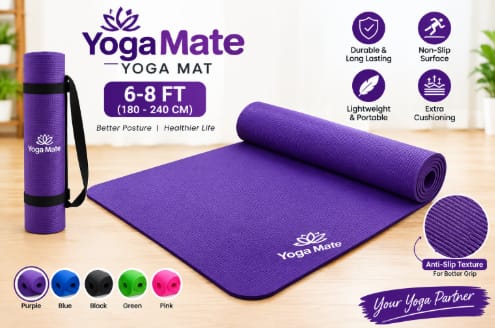 Yoga Mat Bangladesh 6ft x 3ft – Eco-Friendly TPE Non-Slip 8mm Gym Mat — photo 2