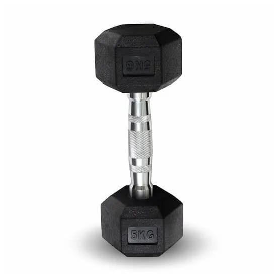 Rubber Hex Dumbbell Bangladesh 5Kg Single – Premium Quality Black Dumbbell