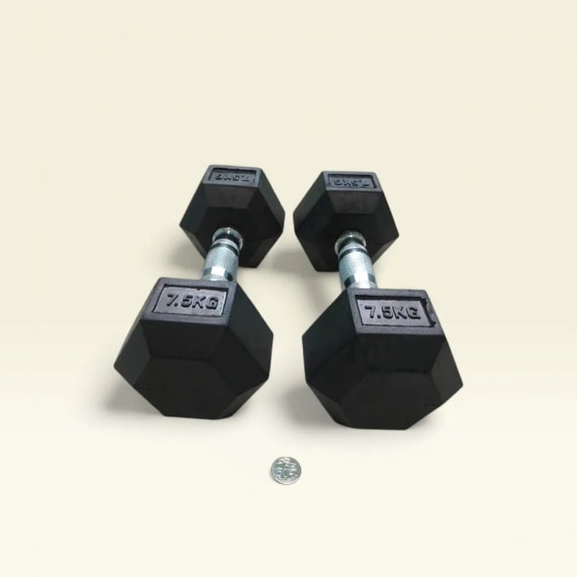 Hex Dumbbell Bangladesh 7.5kg – 2 Pieces Rubber Coated Hexagonal Dumbbell Set
