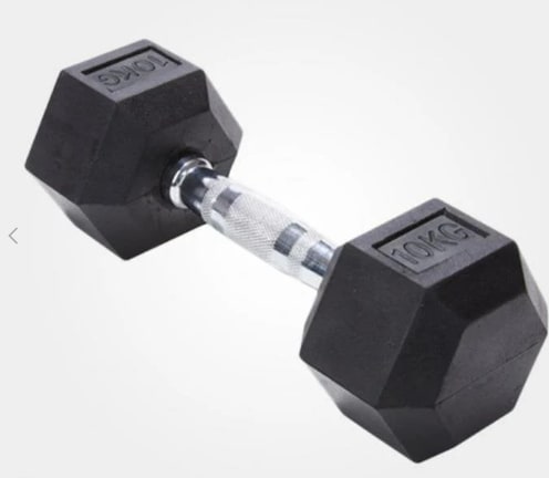10kg Rubber Encased Hex Dumbbell – Professional Grade (1 Piece)