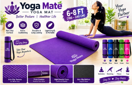 Yoga Mat Bangladesh 6ft x 3ft – Eco-Friendly TPE Non-Slip 8mm Gym Mat