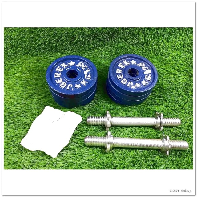 Four Pieces 2.5 kg Dumbbell Set with Two 10-inch Sticks – 10Kg (Blue and Silver Combo) – Perfect for Home Workouts