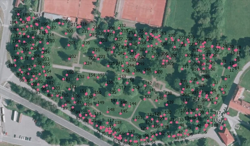 Dendrologické průzkumy, mapa