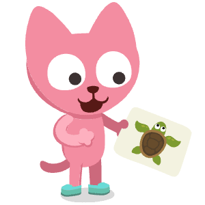 Aly with a flashcard of a turtle